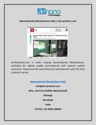 Nanomaterials Manufacturer India | Ad-nanotech.com