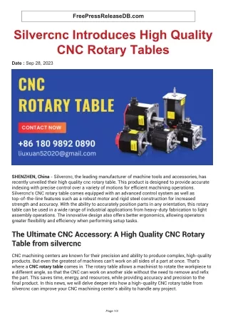 Silvercnc Introduces High Quality CNC Rotary Tables