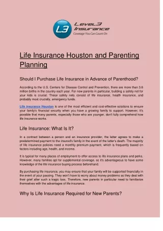 Life Insurance Houston and Parenting Planning