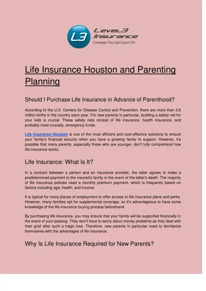 life insurance houston and parenting planning