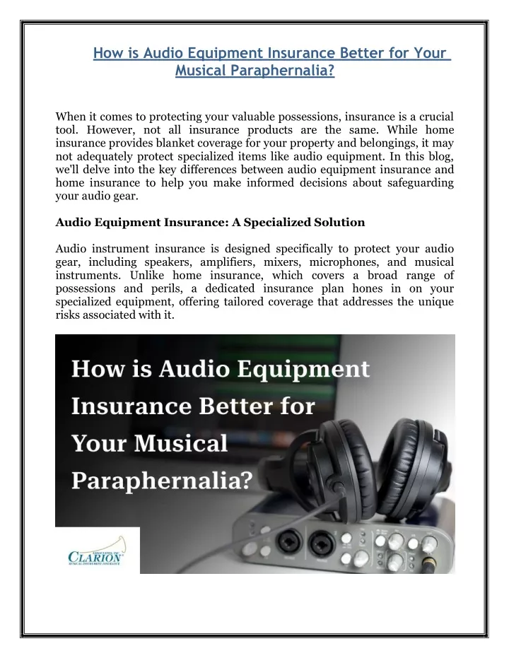 how is audio equipment insurance better for your