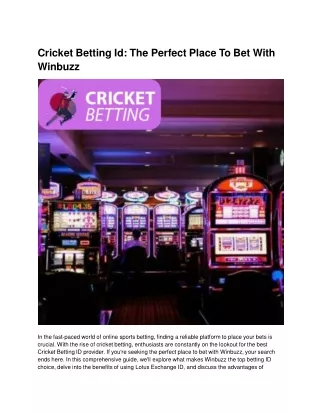 Cricket Betting Id_ The Perfect Place To Bet With Winbuzz