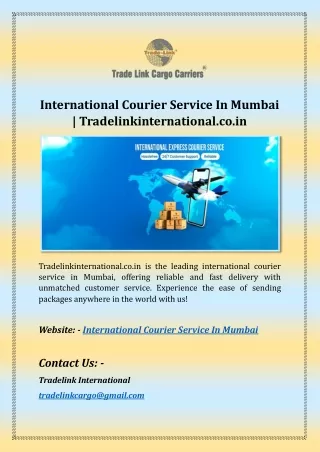 International Courier Service In Mumbai | Tradelinkinternational