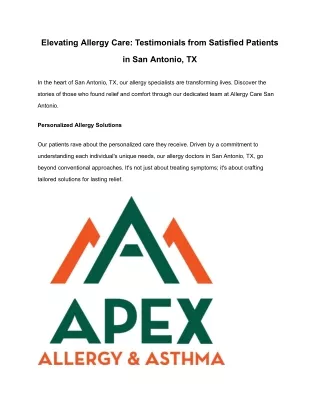 Testimonials & Reviews | Apex Allergy and Asthma