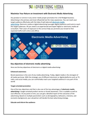 Maximize Your Return on Investment With Electronic Media Advertising