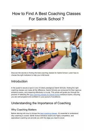 how to find a best coaching classes for sainik