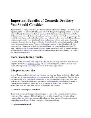 Important Benefits of Cosmetic Dentistry You Should Consider