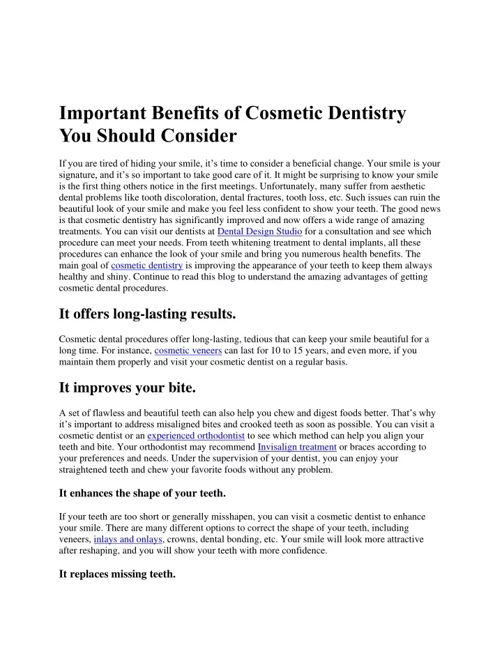 important benefits of cosmetic dentistry