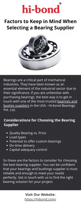 Factors to Keep in Mind When Selecting a Bearing Supplier