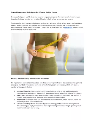 stress management techniques for effective weight