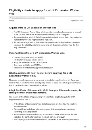 Eligibility criteria to apply for a UK Expansion Worker visa