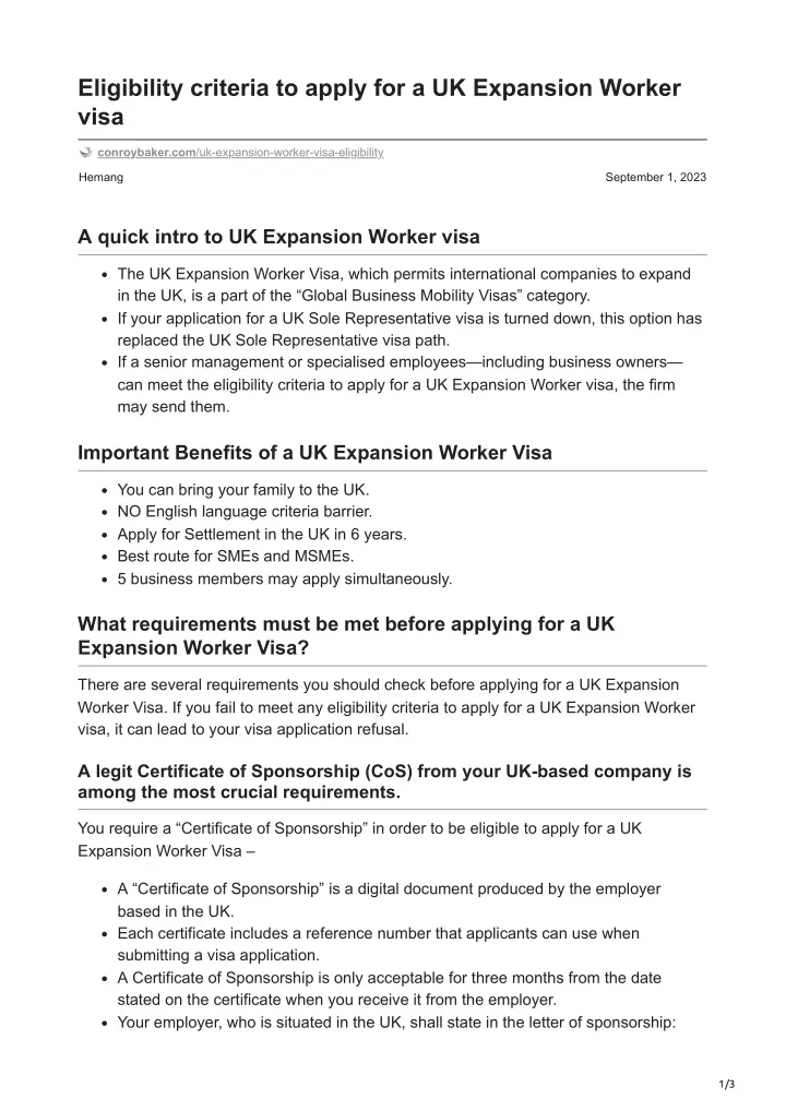 eligibility criteria to apply for a uk expansion