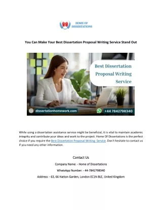 You Can Make Your Best Dissertation Proposal Writing Service Stand Out