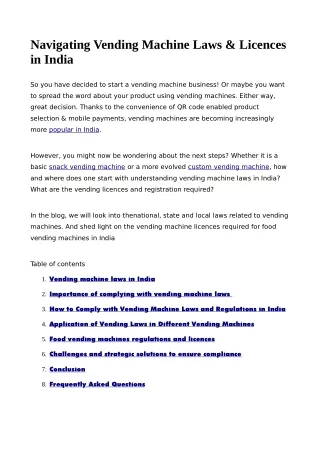 Vending Machine Laws & Licences in India