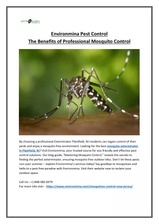 The Benefits of Professional Mosquito Control in Plainfield, NJ