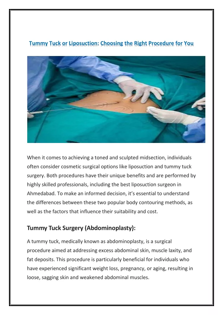 tummy tuck or liposuction choosing the right