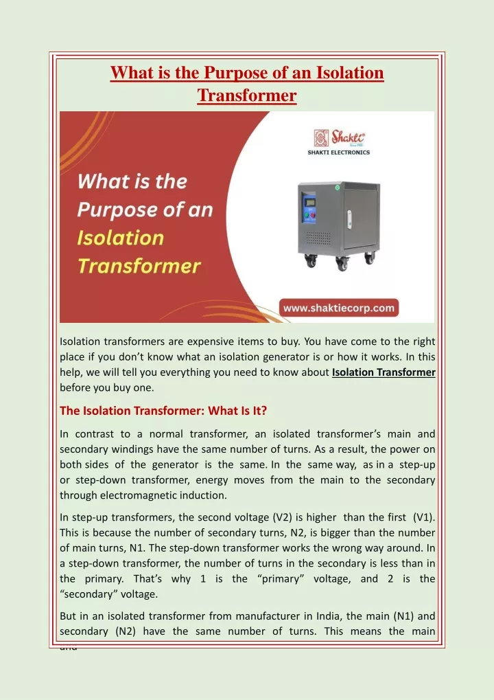 what is the purpose of an isolation transformer