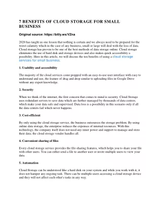 7 benefits of cloud storage for small business