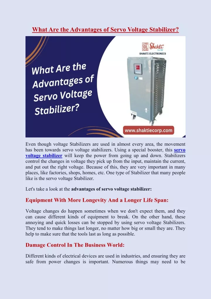 whatare theadvantages of servo voltage stabilizer