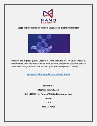 Graphene Oxide Manufacturer In Saudi Arabia | Nanoeternity.com