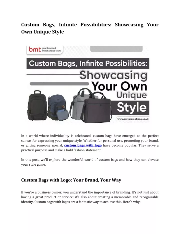 custom bags infinite possibilities showcasing