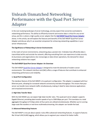 Unleash Unmatched Networking Performance with the Quad Port Server Adapter Dell H092P