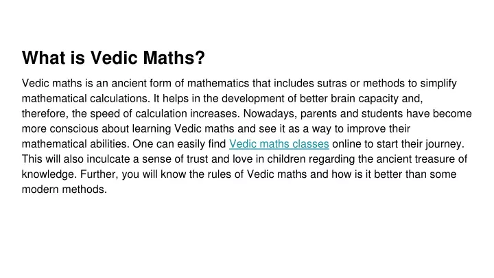 what is vedic maths