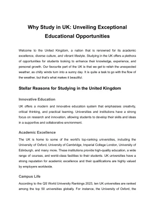 Why Study in UK: Unveiling Exceptional Educational Opportunities