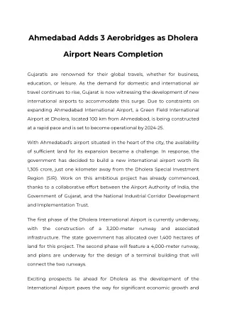 Ahmedabad Adds 3 Aerobridges as Dholera Airport Nears Completion