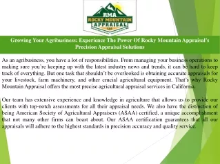 Growing Your Agribusiness Experience The Power Of Rocky Mountain Appraisal's Precision Appraisal Solutions