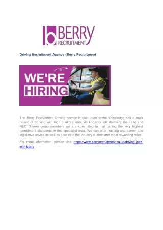 Driving Recruitment Agency - Berry Recruitment