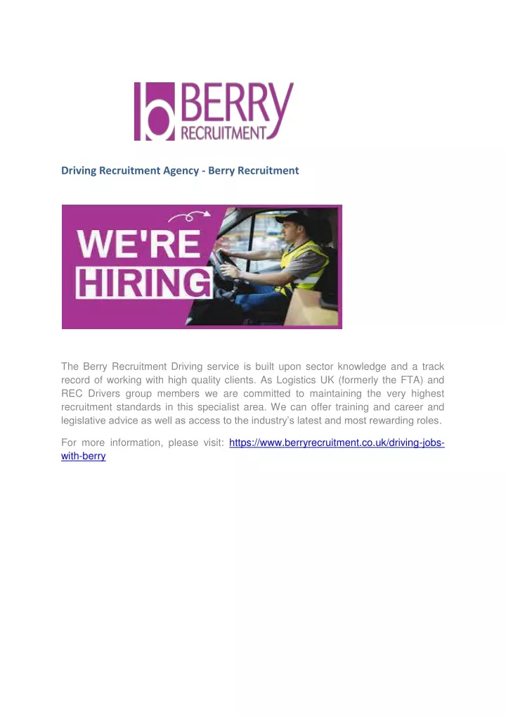 driving recruitment agency berry recruitment