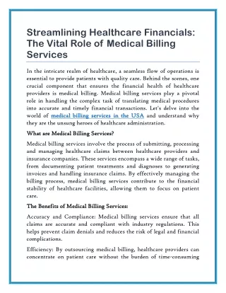 Streamlining Healthcare Financials The Vital Role of Medical Billing Services