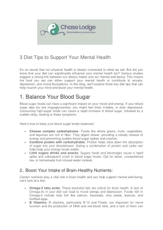 3 Diet Tips to Support Your Mental Health - Chase Lodge Hospital