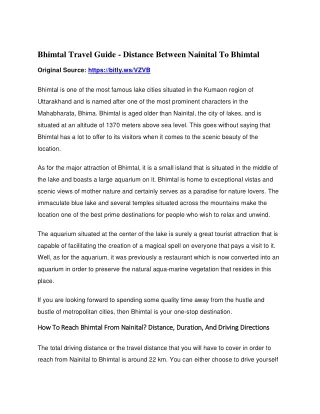 Bhimtal Travel Guide - Distance Between Nainital To Bhimtal