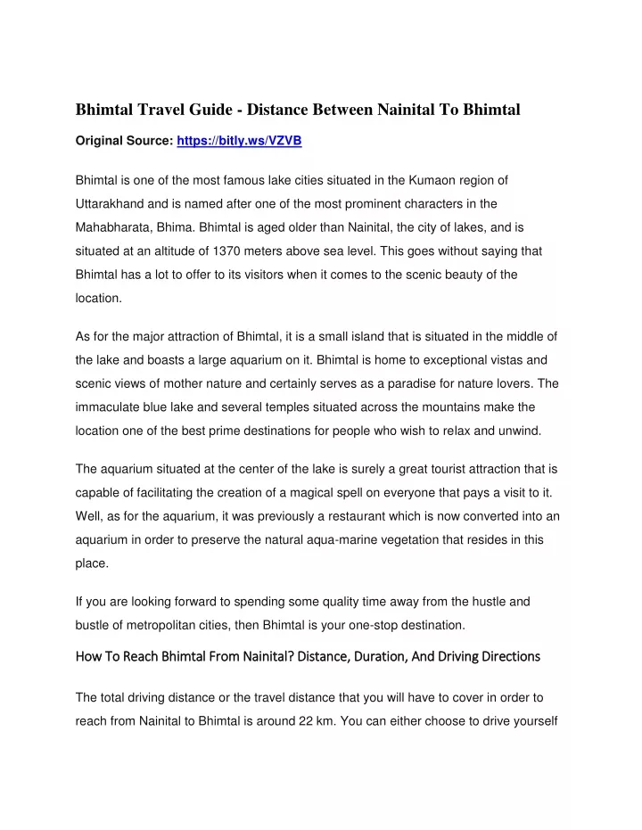 bhimtal travel guide distance between nainital