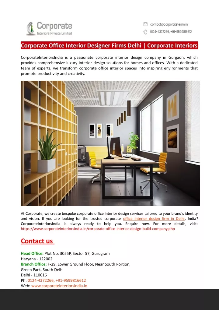 corporate office interior designer firms delhi