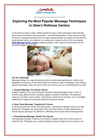 Exploring the Most Popular Massage Techniques in Ulwes Wellness Centers