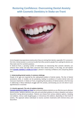 Restoring Confidence Overcoming Dental Anxiety with Cosmetic Dentistry in Stoke-on-Trent (1)