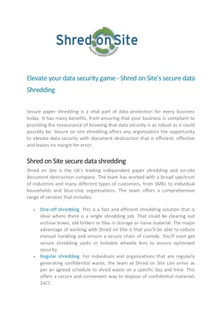 Elevate your data security game - Shred on Site's secure data Shredding - Shred on Site