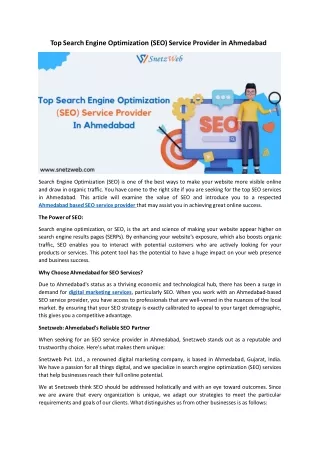 Top Search Engine Optimization (SEO) Service Provider In Ahmedabad