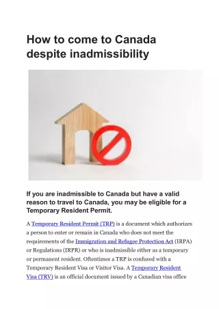 Temporary Resident Permit (TRP): Your Key to Overcoming Inadmissibility in Canad