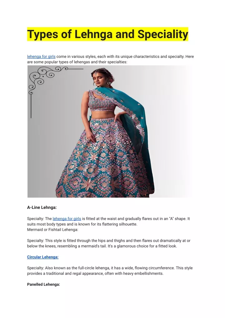 types of lehnga and speciality