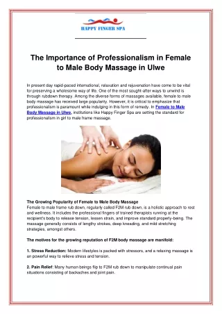 The Importance of Professionalism in Female to Male Body Massage in Ulwe
