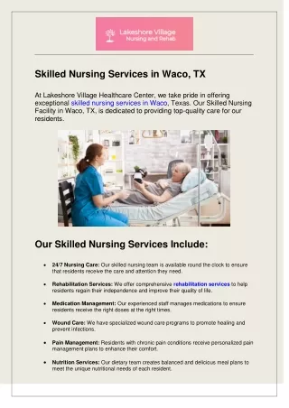Skilled Nursing Services in Waco