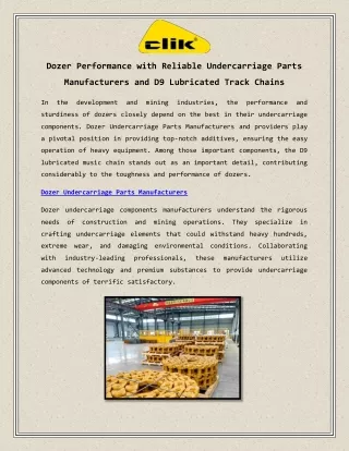 Dozer Performance with Reliable Undercarriage Parts Manufacturers and D9 Lubricated Track Chains