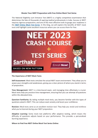 Master Your NEET Preparation with Free Online Mock Test Series