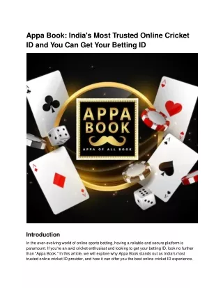 Appa Book_ India's Most Trusted Online Cricket ID and You Can Get Your Betting ID