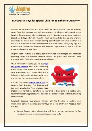 Buy Artistic Toys for Special Children to Enhance Creativity