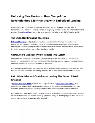 Unlocking New Horizons  How ChargeAfter Revolutionizes B2B Financing with Embedded Lending